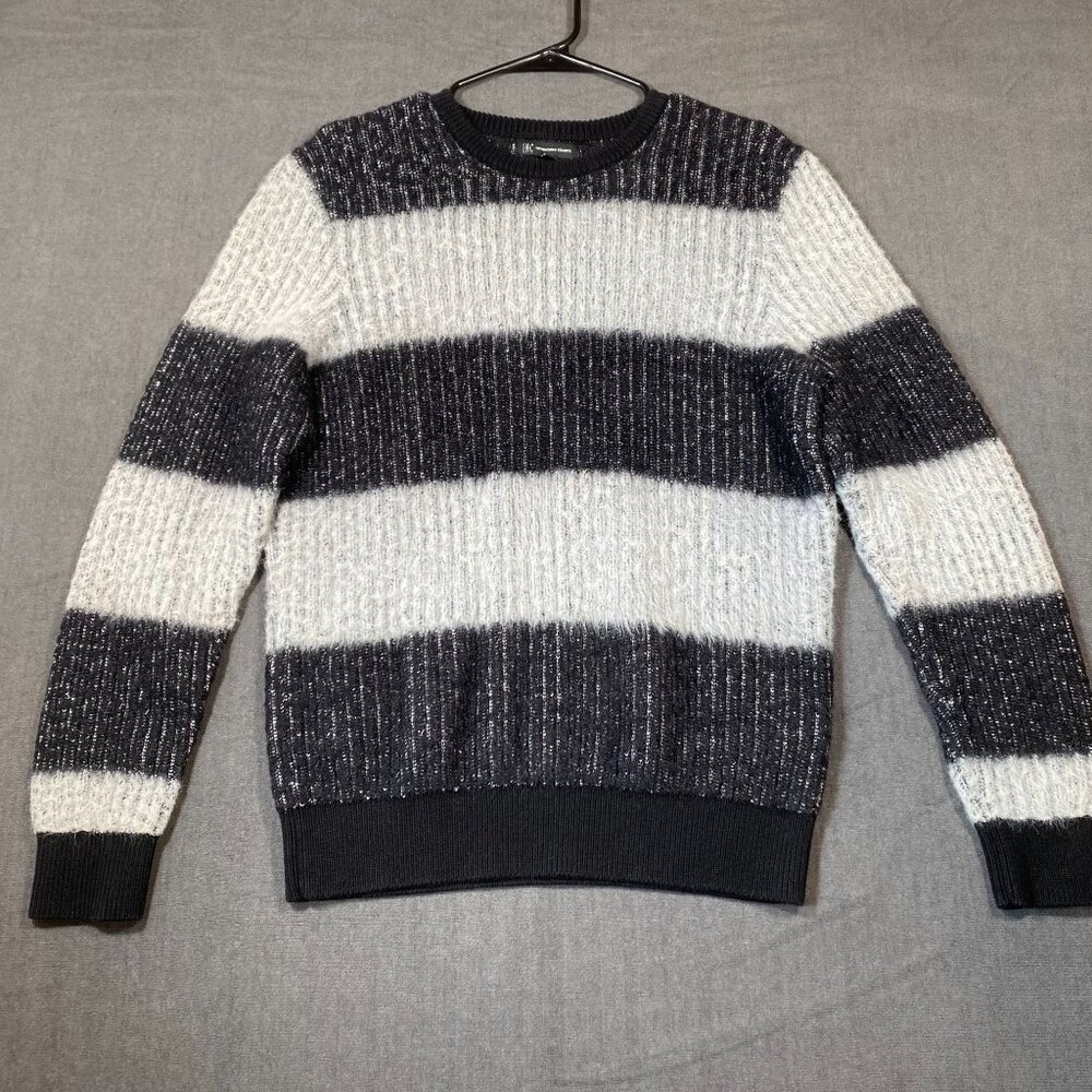 INC Striped Knit Striped Fuzzy Sweater Black & White Cotton Blend Womens size M